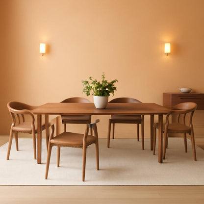 78.7 Inch Walnut Dining Table With Metal Legs Mid Century-0