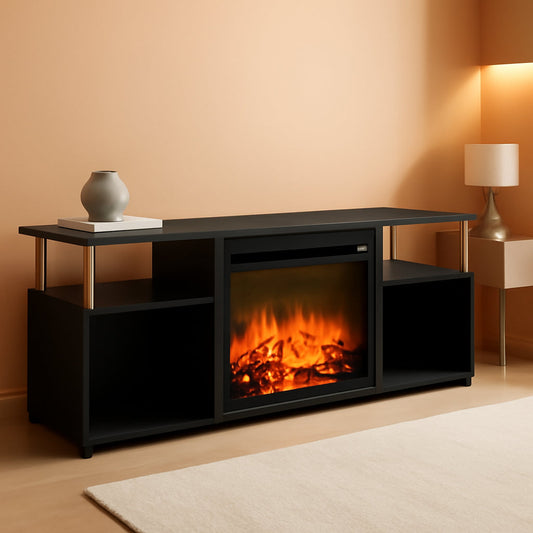 Jensen Open Storage Fireplace Entertainment Center for TV up to 70 Inch with Stainless Steel Tubes, Americano/Chrome-0