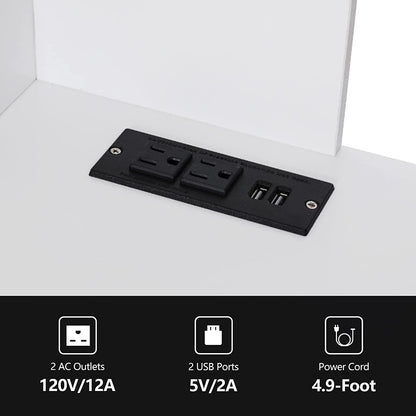 White Vanity Desk with Lighted Mirror and Charging Station-4