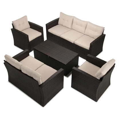 Coastal Rattan Sofa Set Luxurious Cushions And Table-0