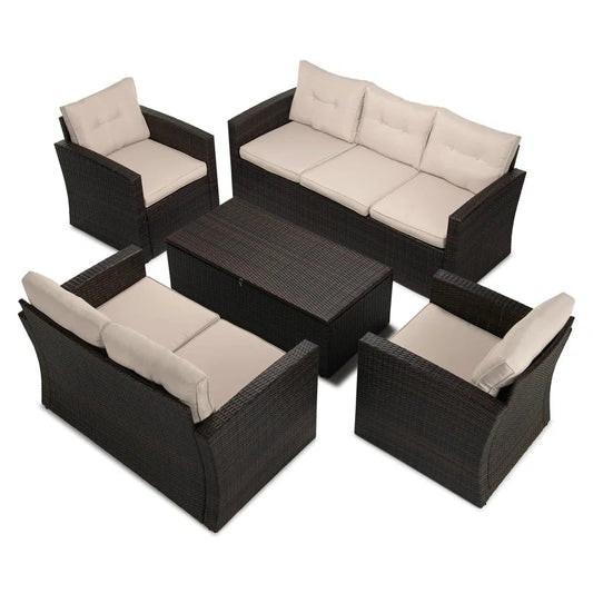 Coastal Rattan Sofa Set Luxurious Cushions And Table-0