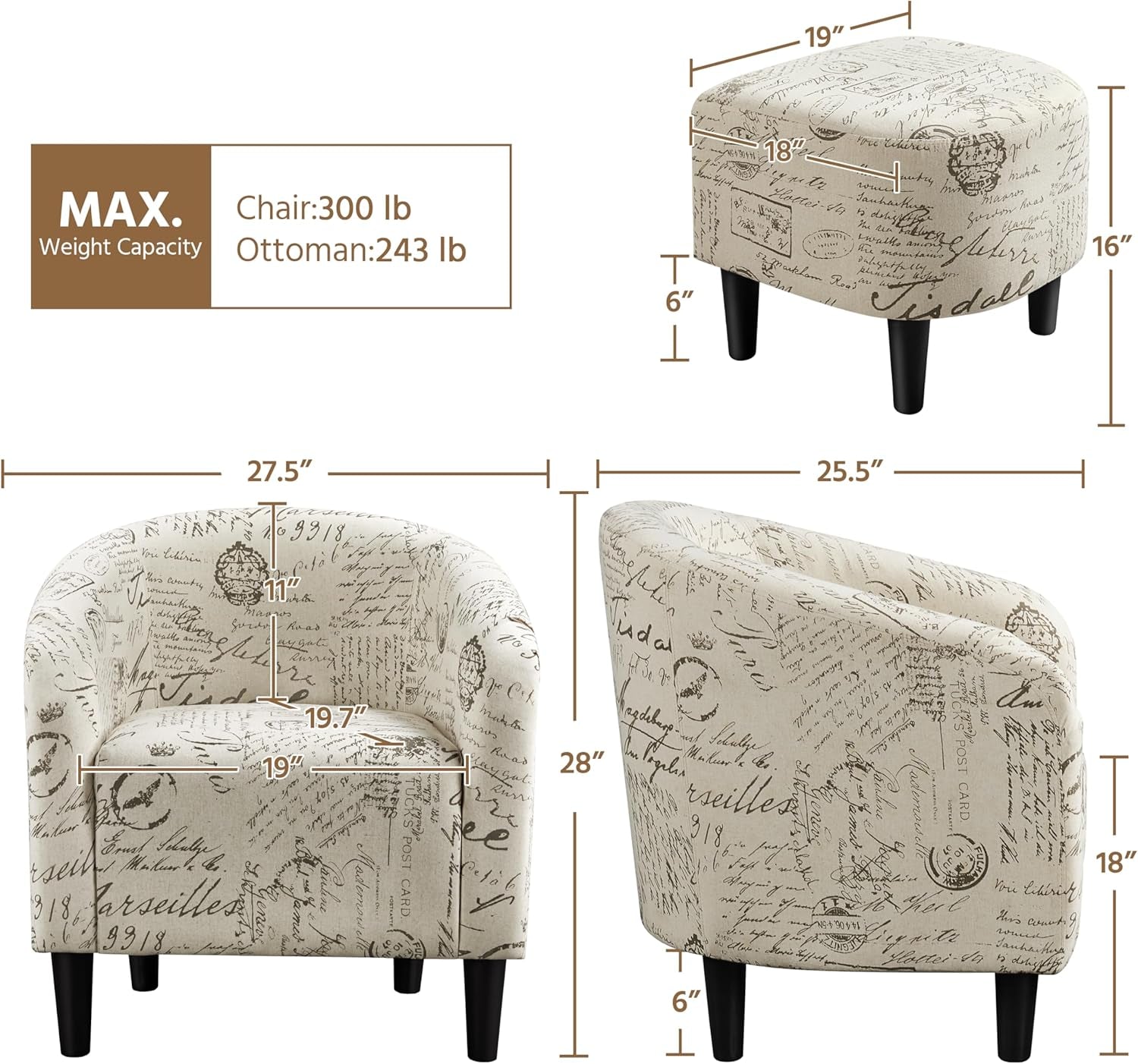 Modern Upholstered Club Chair With Ottoman Footstool-2