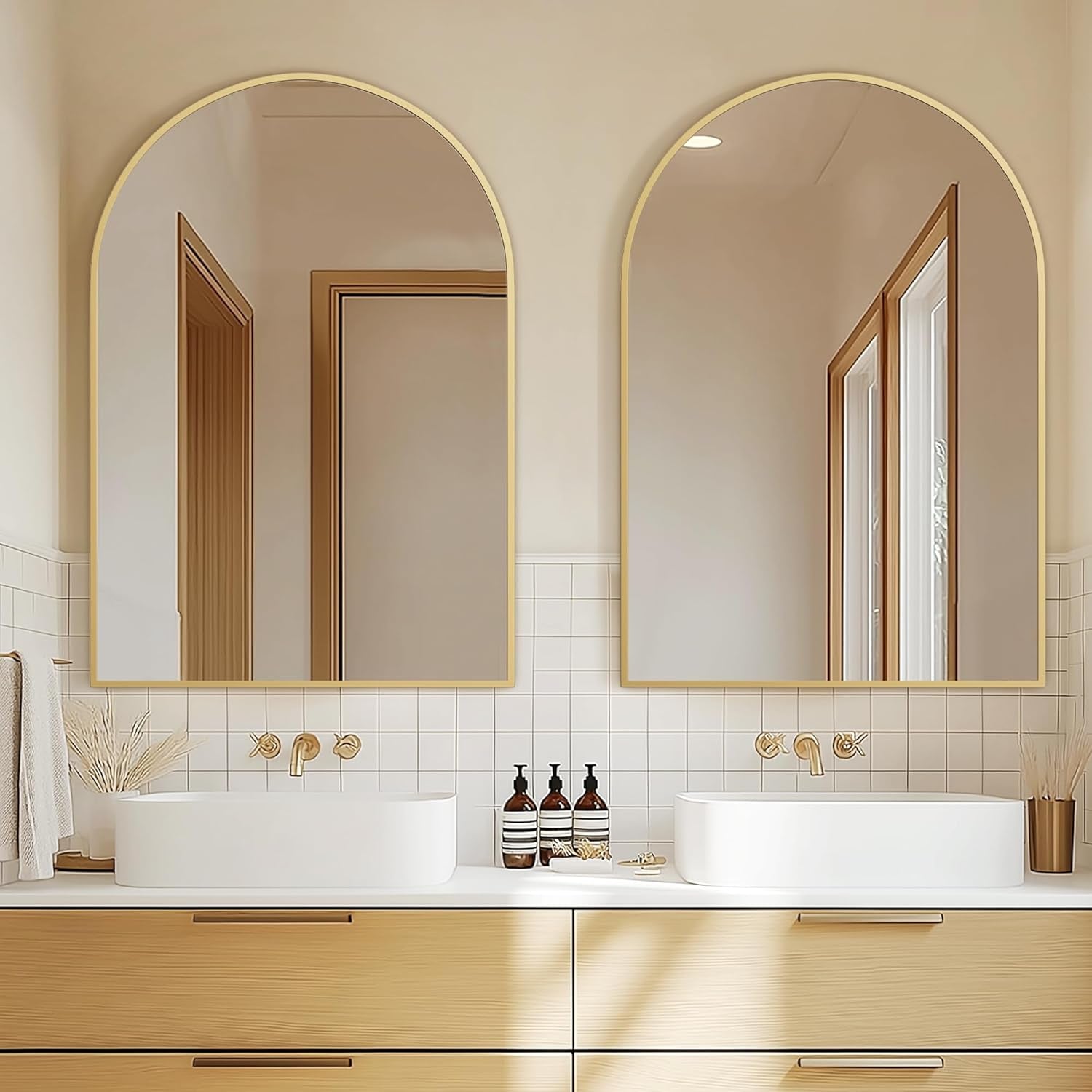 Gold Arched Wall Mirror: Bathroom, Vanity, Living Room-0