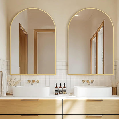 Gold Arched Wall Mirror: Bathroom, Vanity, Living Room-0
