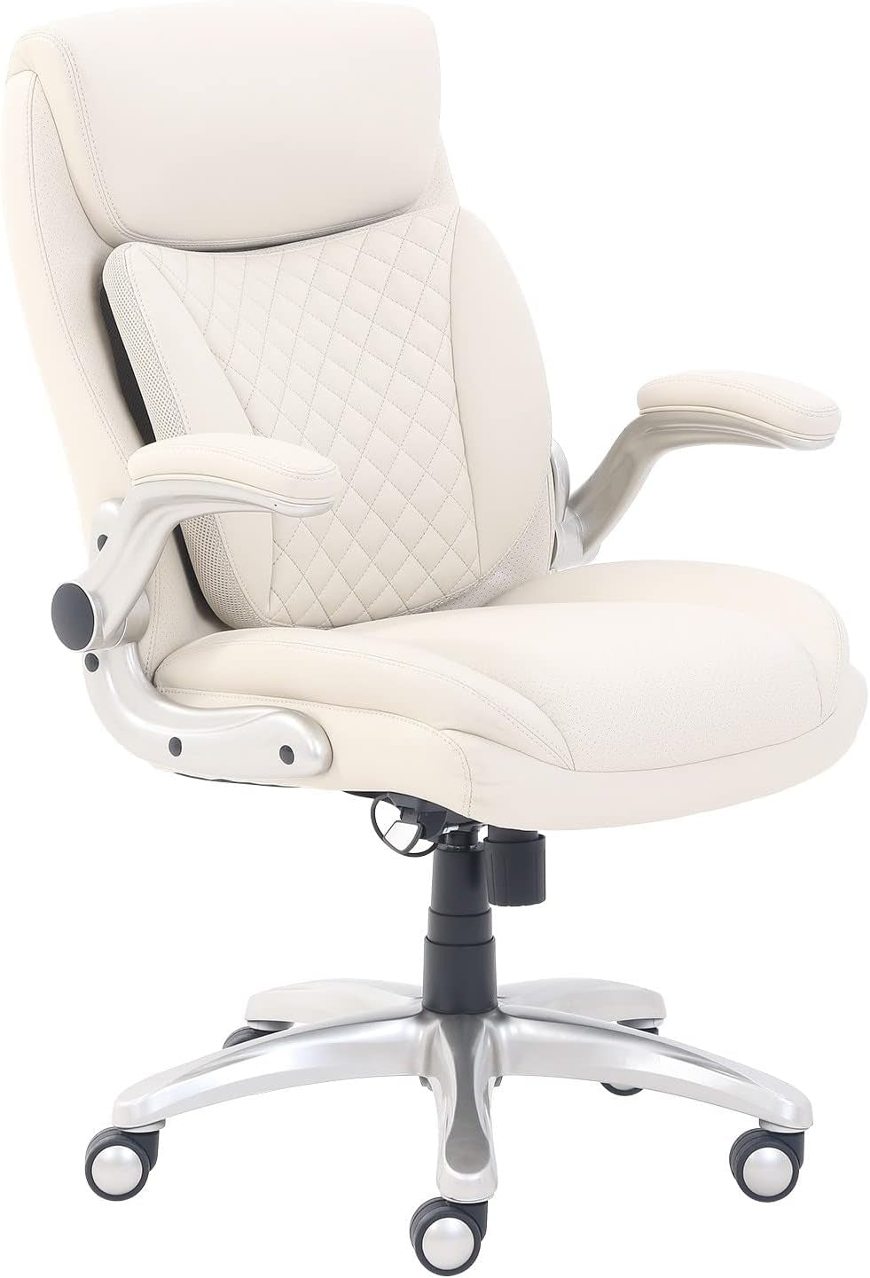 Ergonomic Desk Office Chair, Flip-Up Armrests, Adjustable Height, Cream Leather-0