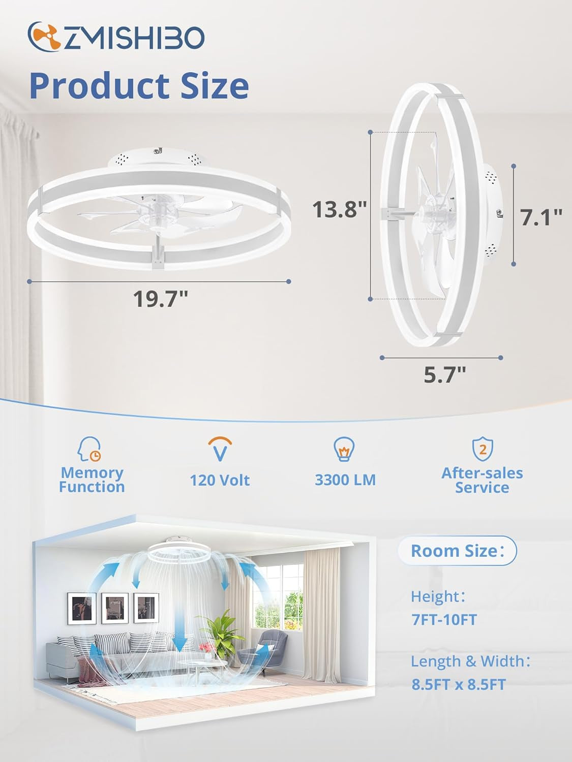 Ceiling Fans with Lights and Remote, 19.7'' Low Profile Ceiling Fans, 3000-6000K Dimmable Modern Flush Mount LED Fan Light, 6 Wind Speeds, White Fandelier Ceiling Fans with Lights for Bedroom-1