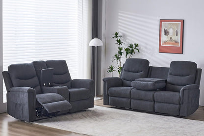 2 Pieces Recliner Sofa Set, Manual Sofa Set for Living Room Furniture Set, Recliner Sofa and Loveseat Sets, Reclining Loveseat with Console & Cup Houlders for Living Room-0