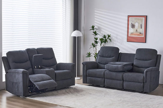 2 Pieces Recliner Sofa Set, Manual Sofa Set for Living Room Furniture Set, Recliner Sofa and Loveseat Sets, Reclining Loveseat with Console & Cup Houlders for Living Room-0