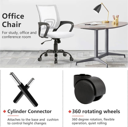 Office Chair Computer Chair Ergonomic Cheap Desk Chair Adjustable Comfortable Mid Back Task Rolling Swivel Chair with Lumbar Support for Home Office Desk (White)-1