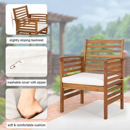 Outdoor Wood Sofa Set Patio Conversation Sets Acacia Patio Sofas Set with Thick and Soft Cushions Easy to Assemble Patio Furniture Set Natural Acacia Wood Compact and Sturdy Design Furniture Set-4
