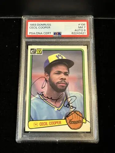 Cecil Cooper trading card autographed 1983 Donruss PSA 7 DNA 8 Brewers collectible