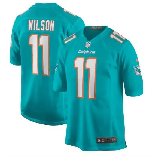 Teal Miami Dolphins Cedrick Wilson Jr. Nike jersey with number 11 front and back