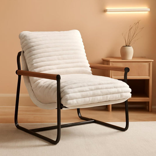 Boucle Sherpa Arm Chair Mid Century Modern Metal Frame-0