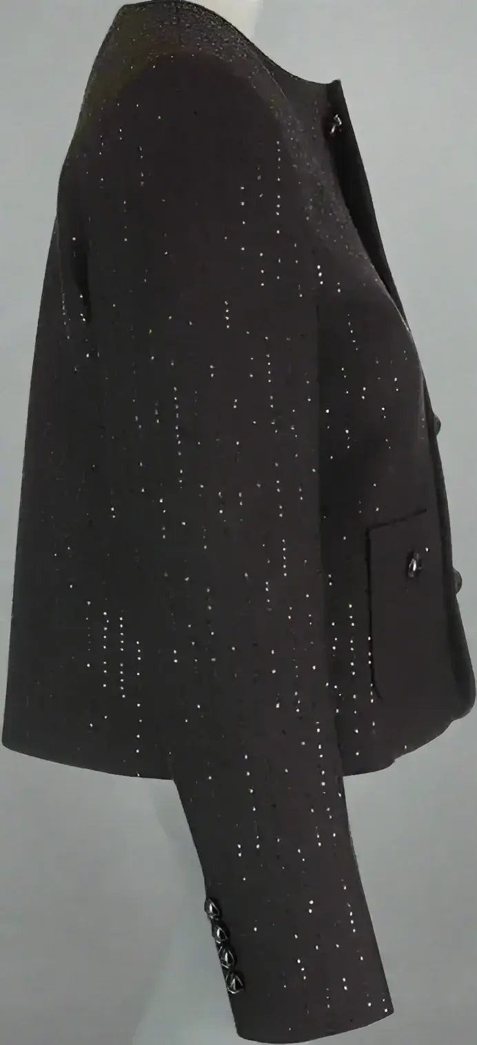 Dark gray CELINE Chelsea Sequin Detailed Jacket with subtle sparkle and buttoned cuffs