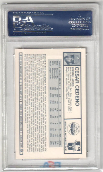 Graded Cesar Cedeno 1973 Kelloggs Pro Super Baseball Card displayed at Columbia Hobby