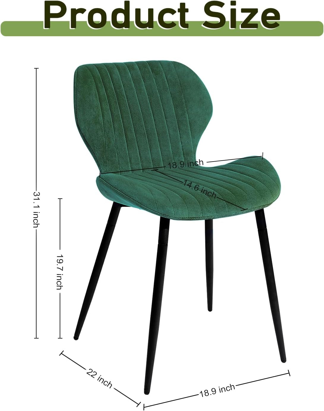 Dining Chairs Mid Century Modern Leisure Upholstered Metal Legs for Kitchen Living Room, Set of 2, Green-2