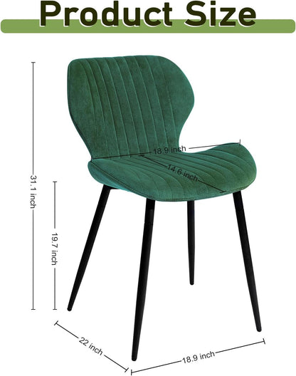 Dining Chairs Mid Century Modern Leisure Upholstered Metal Legs for Kitchen Living Room, Set of 2, Green-2