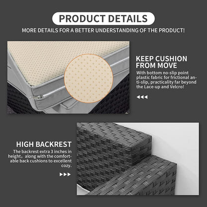 Patio Wicker Furniture Set 6 Pieces Outdoor HDPE Wicker Conversation Couch Sectional Chair Sofa Set with Grey Cushions-3