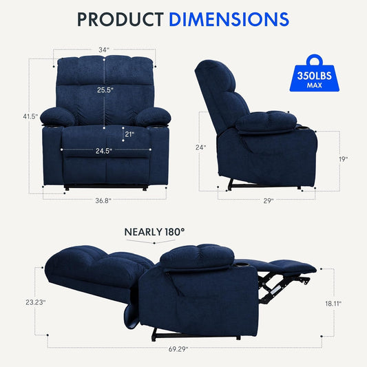 XL5 Dual OKIN Motor Power Lift Recliner Chair for Elderly, Electric Lay Flat Recliner W/Massage, Lumbar Heat, USB Port, Side Pockets, Recliner Sofa for Living Room Bedroom, Blue-0