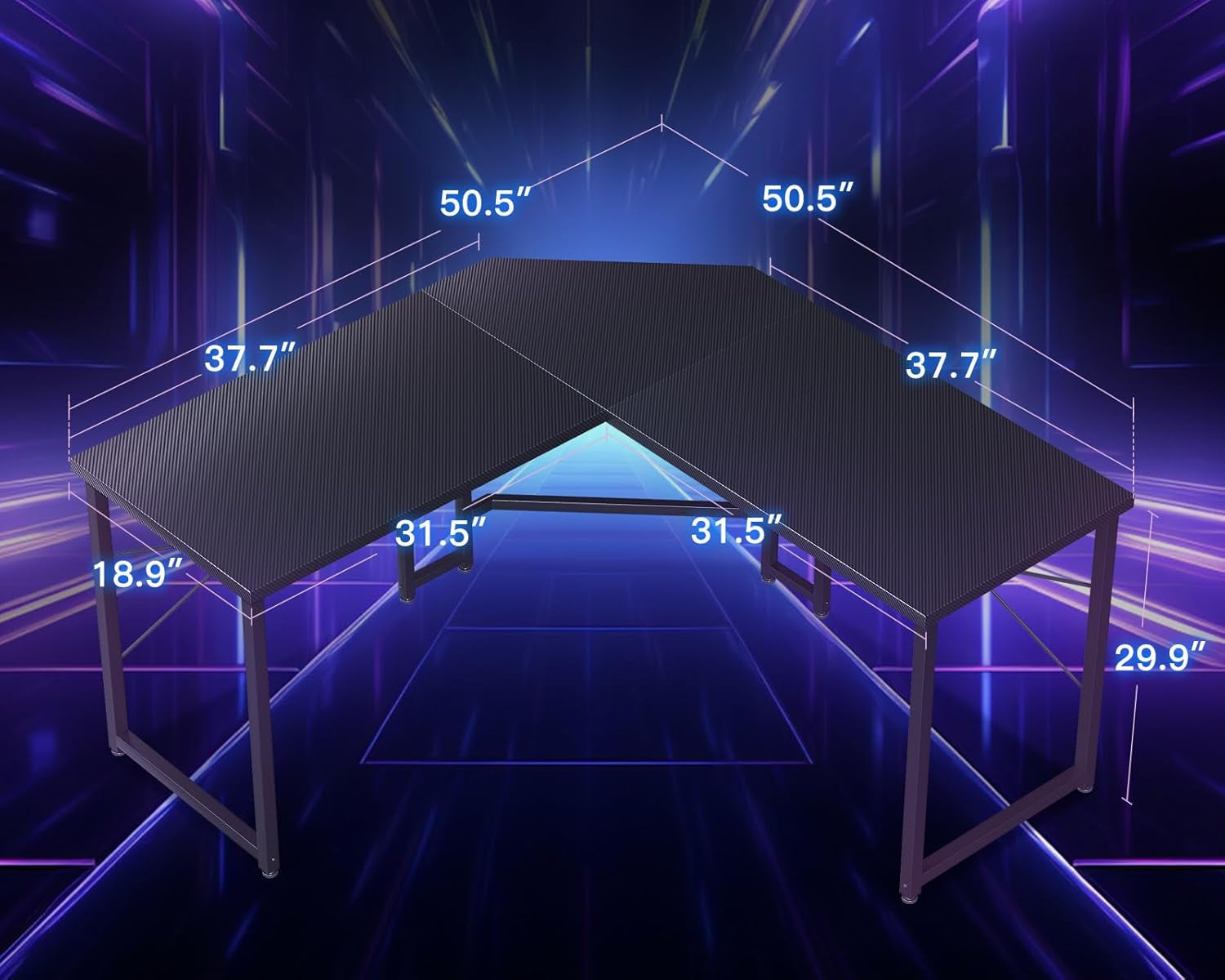 L Shaped Gaming Desk, Corner Desk Gaming Table for Home Office, Computer Desk Sturdy Writing Workstation for Small Space, Easy to Assemble, 51 Inch, Carbon Fiber Surface, Black-2