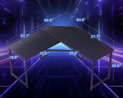 L Shaped Gaming Desk, Corner Desk Gaming Table for Home Office, Computer Desk Sturdy Writing Workstation for Small Space, Easy to Assemble, 51 Inch, Carbon Fiber Surface, Black-2