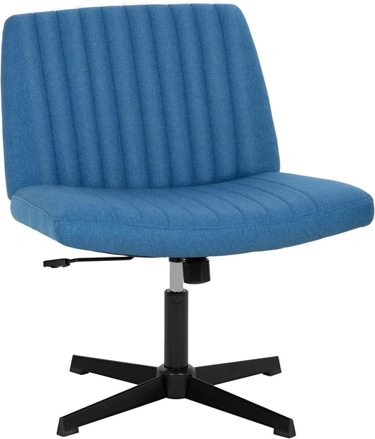 Criss Cross Chair,Armless Cross Legged Office Chair,Wide Comfty Desk Chair with No Wheels Modern Height Adjustable,Swivel Fabric Vanity Chair Computer Task Chair (Pack of 1, Dark Blue)-0
