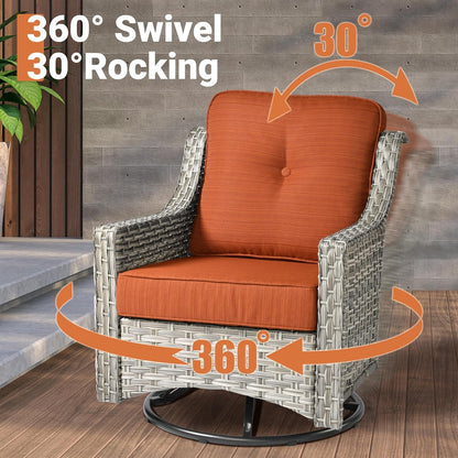 5 Piece Outdoor Patio Furniture with 3 Seat Sofa,Rattan Wicker Coversation Set with Swivel Rocking Chair,Balcony Sofa Set with Shiny Table for outside Porch Backyard Pool,Orange-4