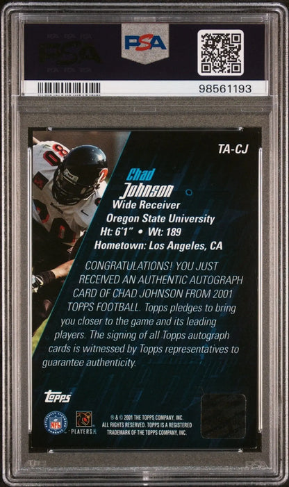 PSA-graded Chad Johnson football trading card with certified autograph from Topps Certified Autograph series