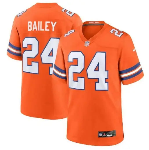 Orange Denver Broncos football jersey with blue and white accents from the Mile High Collection