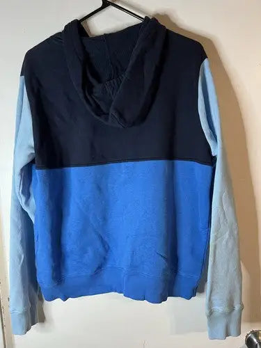 Blue and navy Champion Color Block Hoodie showcasing stylish color block design