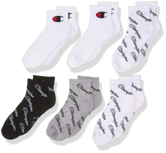 Assorted Champion Kids 6-Pack Quarter Socks displayed in a retail setting