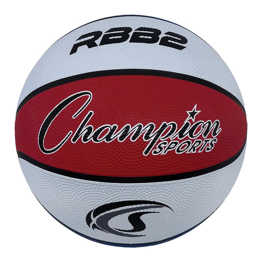 White and red Champion Sports rubber junior basketball with red white blue accents