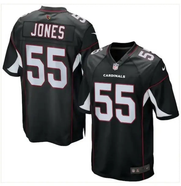 Black Arizona Cardinals football jersey with JONES and 55 in white lettering