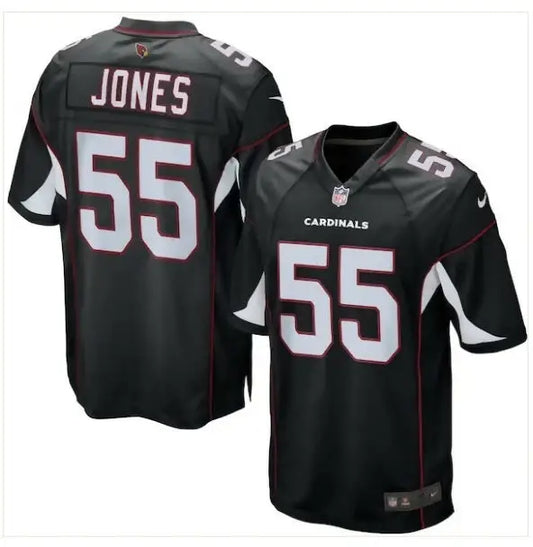 Black Arizona Cardinals football jersey with JONES and 55 in white lettering