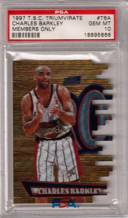 Graded Charles Barkley basketball card from Stadium Club Triumvirate collectible by Columbia Hobby