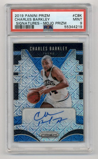 Charles Barkley Prizm Signatures Mojo baseball card graded Mint 9 displayed in Prizm Signatures Mojo collection