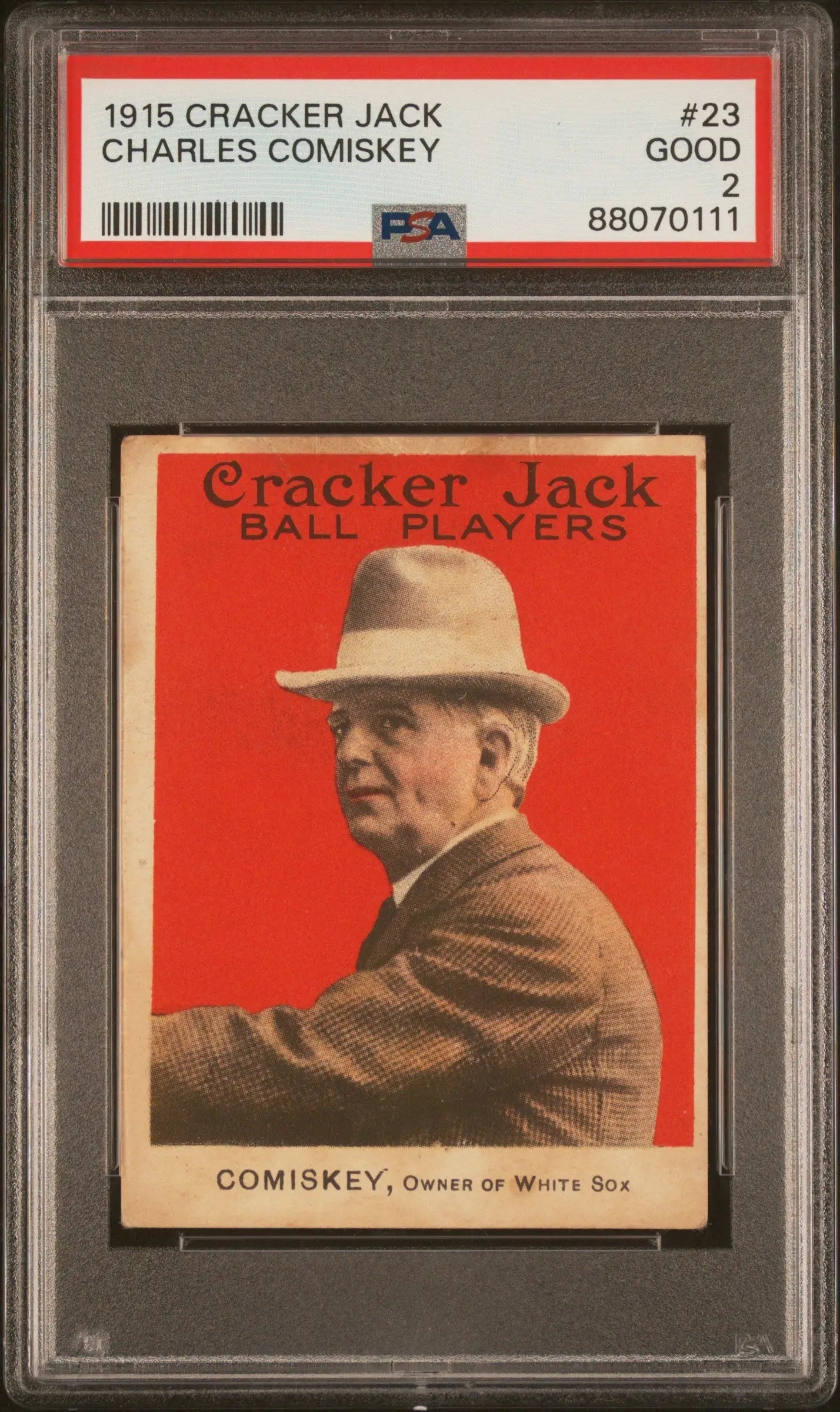 Vintage 1915 Cracker Jack Trading Card of Charles Comiskey in a Fedora Hat