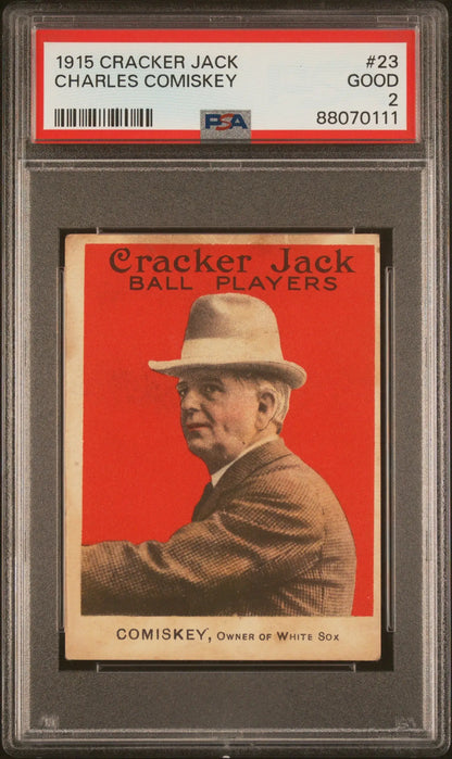 Vintage 1915 Cracker Jack Trading Card of Charles Comiskey in a Fedora Hat