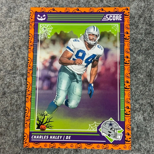 Halloween-themed Charles Haley Dallas Cowboys football trading card from the 2024 NFL set