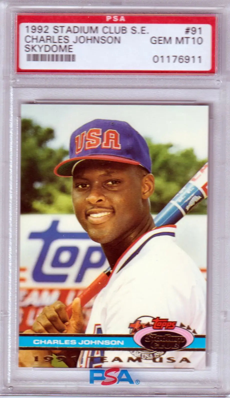 Graded Charles Johnson 1992 Stadium Club S.E. Skydome Rookie RC card PSA 10 GEM