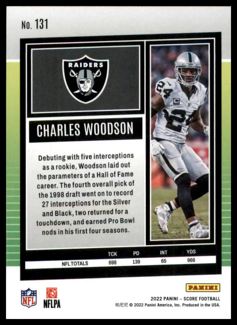 Charles Woodson football card from 2022 Score series featuring Oakland Raiders players