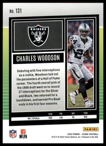 Charles Woodson football card from 2022 Score series featuring Oakland Raiders players