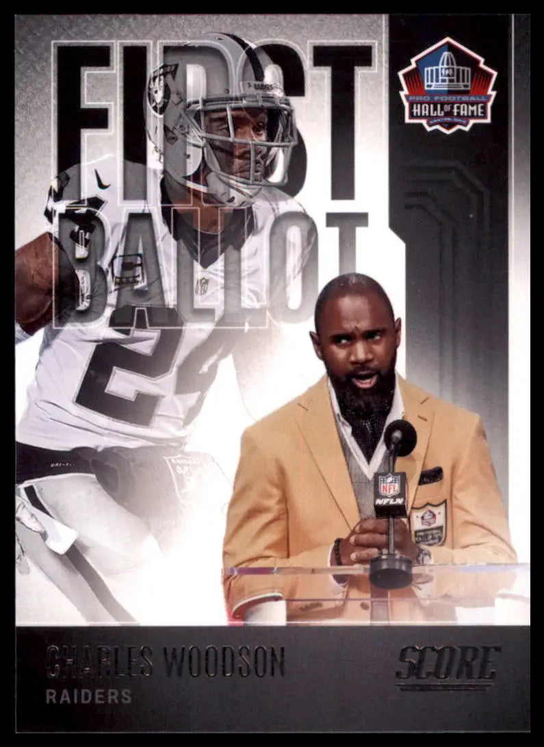 Charles Woodson football card from the 2022 Score First Ballot series featuring Oakland Raiders