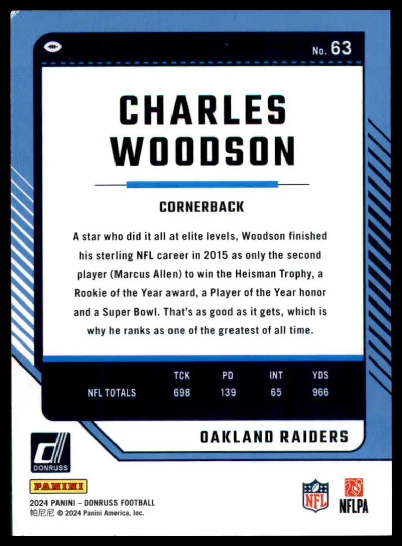 Charles Woodson football card from 2024 Donruss Oakland Raiders collection