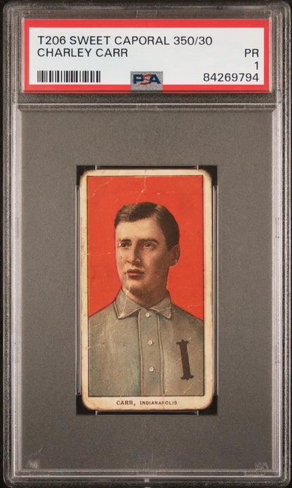 Vintage Charley Carr T206 Sweet Caporal baseball card graded PSA 1 in protective holder
