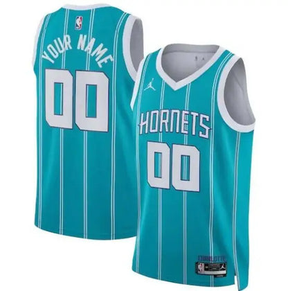 Turquoise and white Charlotte Hornets Jordan Brand unisex Swingman jersey front view
