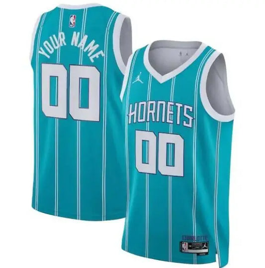 Turquoise and white Charlotte Hornets Jordan Brand unisex Swingman jersey front view