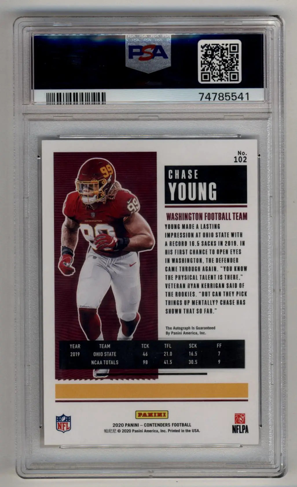 Chase Young 2020 Playoff Contenders Rookie Ticket Preview Auto Red #102 05/23 PSA 10 Gem Mint Auto 10 - Singles