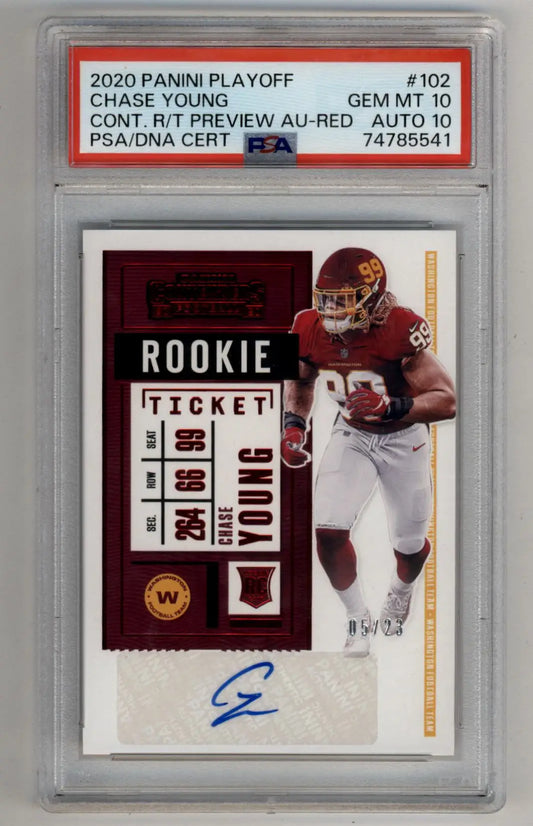 Chase Young 2020 Playoff Contenders Rookie Ticket Preview Auto Red #102 05/23 PSA 10 Gem Mint Auto 10 - Singles