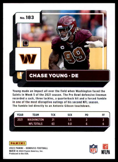 Chase Young football card from 2022 Donruss Washington Commanders collection